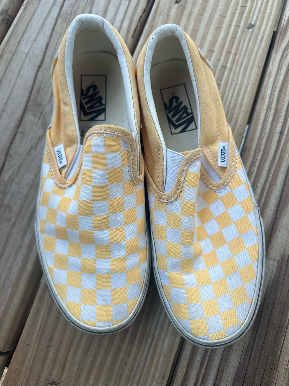 Vans Kids Checkerboard Slip-On Sneakers in Yellow and White - Picture 3 of 5